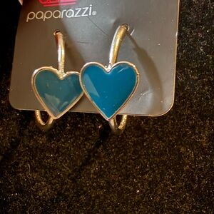 Paparazzi Silver Earrings with Teal Hearts